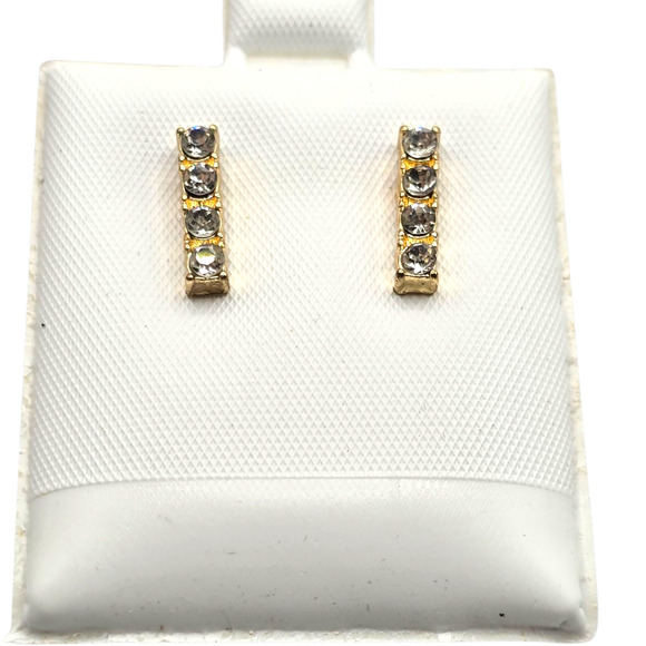 Earrings Minimalist Bar Stud Small Vertical Line Clear Rhinestone SKU2397 - Picture 1 of 4